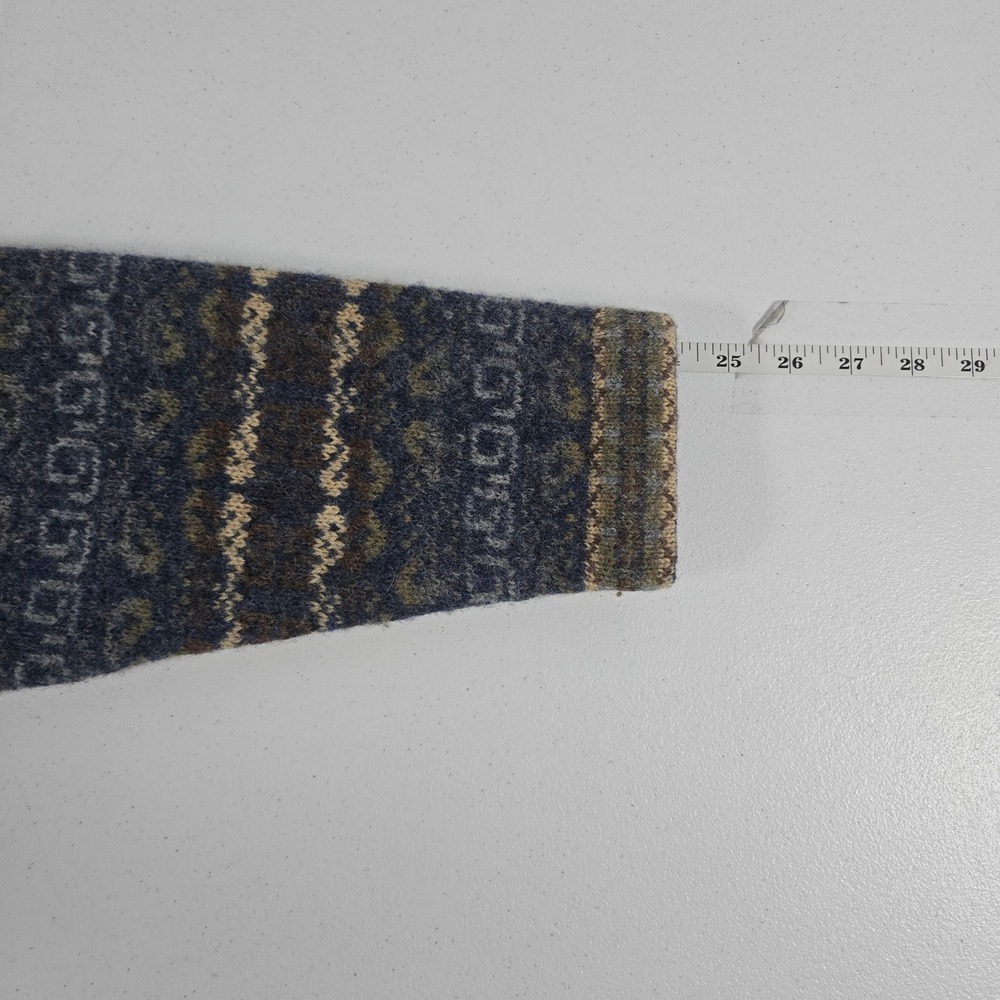 Cambridge Dry Goods Womens Medium Blue Wool Fair Isle Cardigan Nordic Clasp - Picture 5 of 7